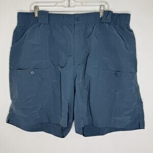 AFTCO Shorts Mens 42 Blue Nylon Cargo Elastic Waist Fishing Hiking Outdoor 8"